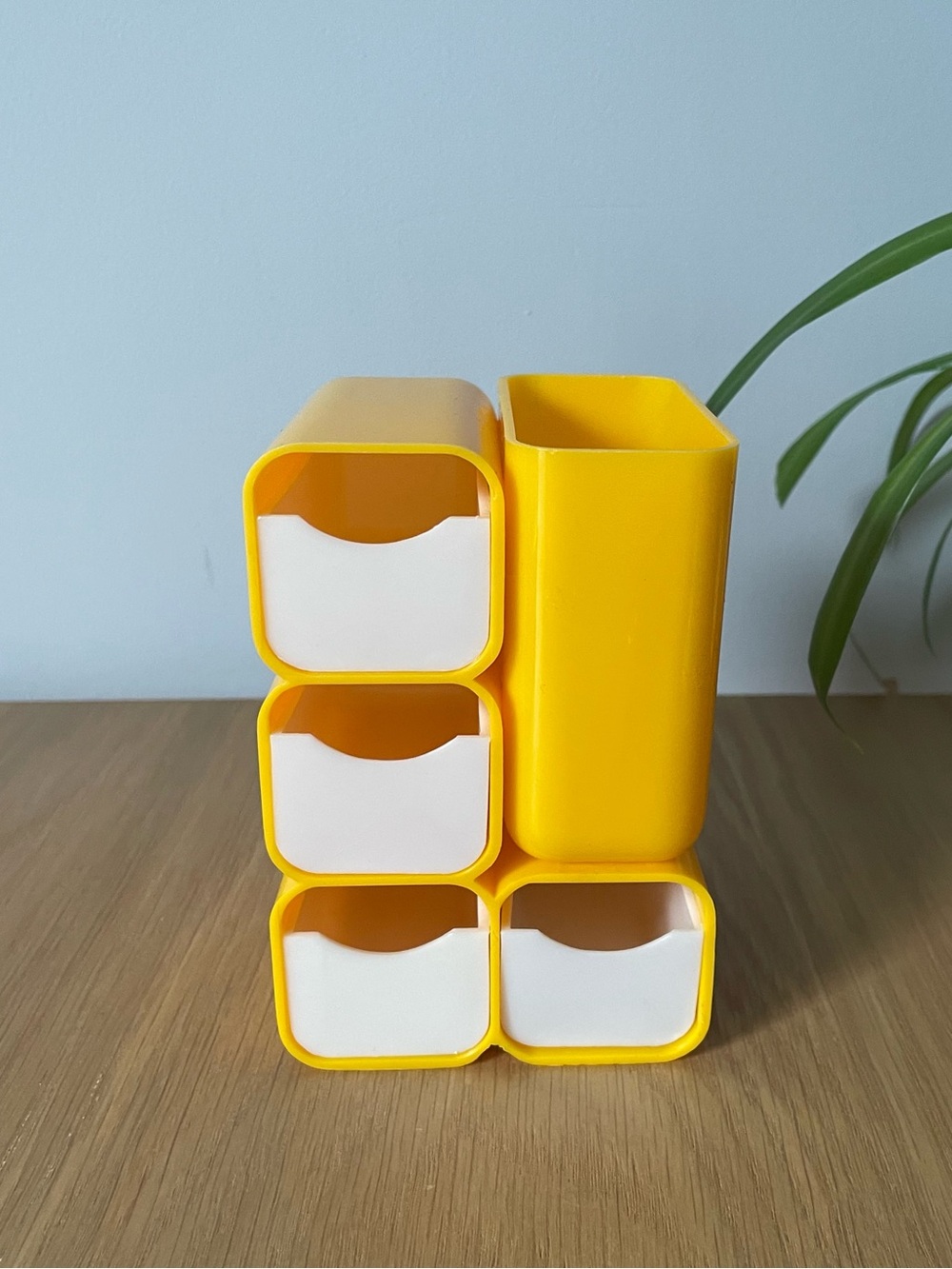 Vintage 70s HOF Space Age Modular Desk Organizer Yellow No 7412 Rare Complete